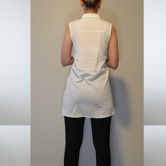 Quzu Collar Button Down White Sleeveless Button Down Shirt Size 6 / 38 / M - Picture 4 of 8